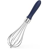 U-Taste 9" Small Egg Whisk: 18/10 Stainless Steel Kitchen Cooking Wire Balloon Wisk, Heavy Duty Metal Beater Stirrer, Manual Baking Tool with 6 Flex Wires for Mixing, Blending Sauce (Midnight Blue)