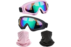 LJDJ Motorcycle Goggles,2 Pack Dirt Bike ATV Motocross Riding Hiking Protective with 2 Pack Neck Breathable Bandana Mask