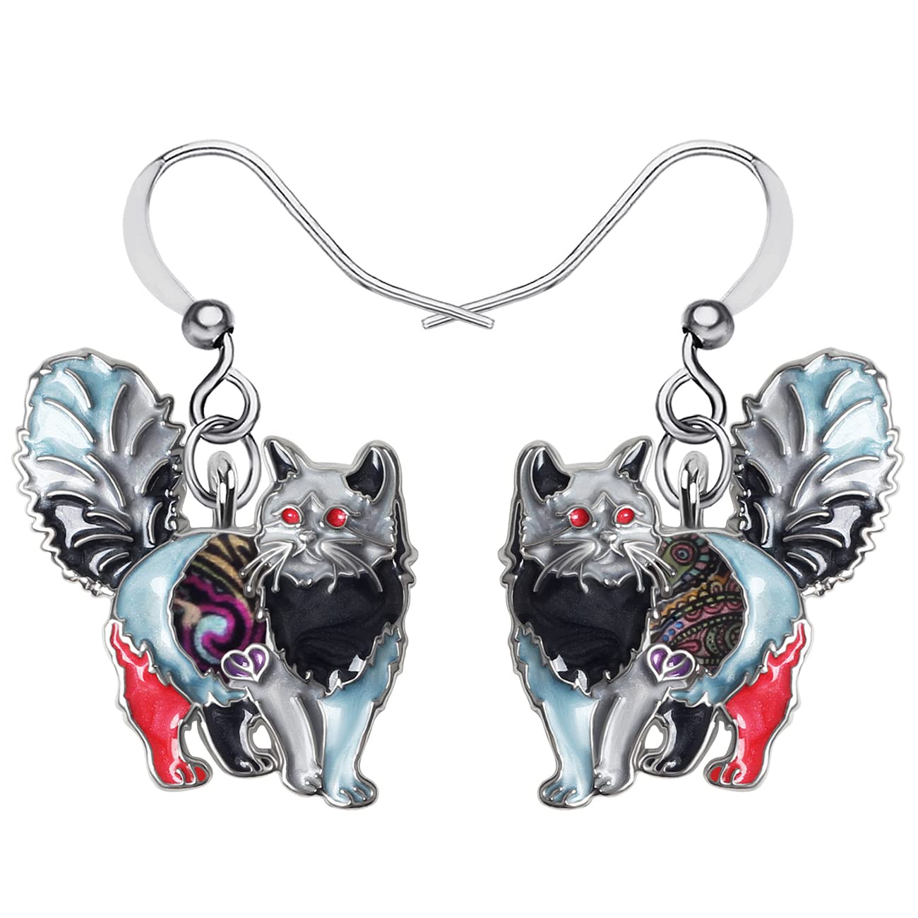 Enamel Alloy Chubby Cat Earrings Kitten Drop Dangle Fashion Jewelry For Women Girls Pet Charm Gift (Black)