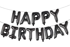 REIANS Happy Birthday Balloons, Aluminum Foil Banner Balloons for Birthday Party Decorations and Supplies (Black)