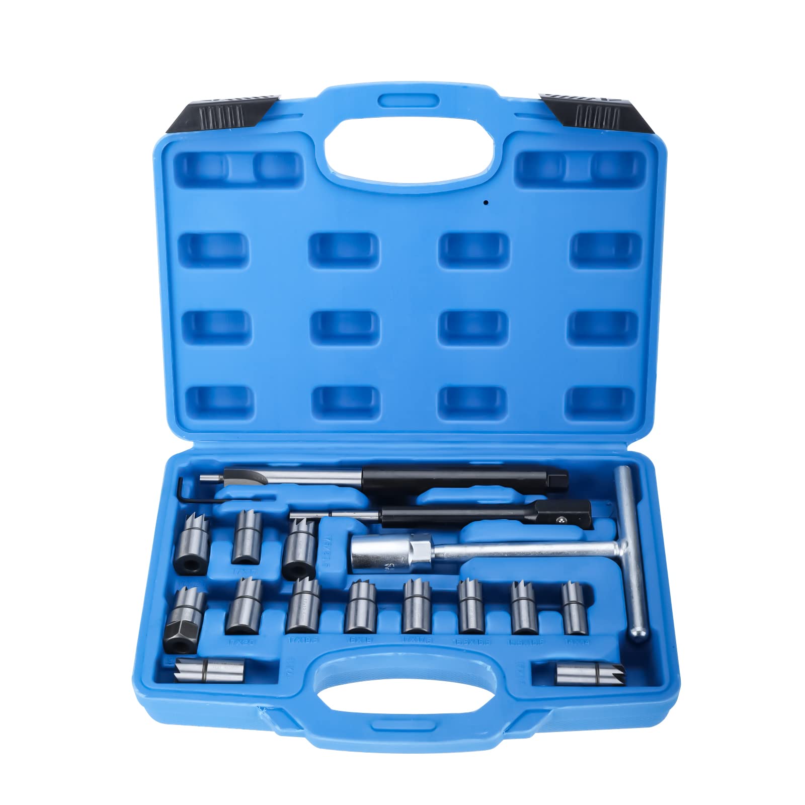 FreeTec 17PC Injector Seat Cutter, Professional Diesel Injector Seat Cutter, Injector Seat Cleaning Kit Injector Cleaner, Universal Diesel Injector Seat Cutting Tool Carbon Remover