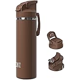 OISIZ Insulated Water Bottle 24 oz with 2 in 1 Spout and Straw Lid,One Click Safety Lock,100% Leakproof,Keep Cold 24H,Vacuum Stainless Steel Water Bottle for School,Travel and Sports,Dishwasher Safe