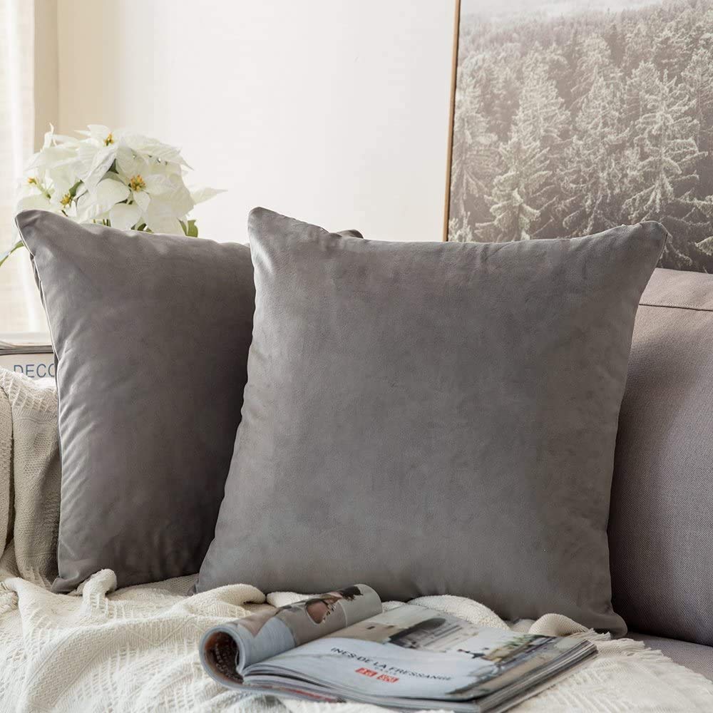 MIULEE Pack of 2 Velvet Soft Decorative Square Throw Pillow Case Cushion Covers Luxury Pillowcases for Livingroom Sofa Bedroom with Invisible Zipper 50cm x 50cm,20x20 Inches Grey โ image 1