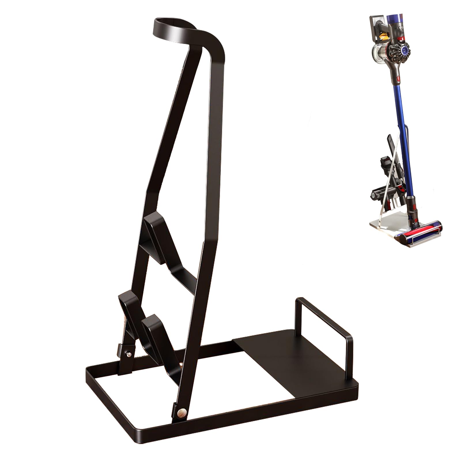 Photo 1 of REIKOMO No-Drill Vacuum Stand, Sturdy Metal Storage Rack for Slim Cordless Stick Vacuums, Compact Accessory Docking Station, Space-Saving Home Organizer(Black)