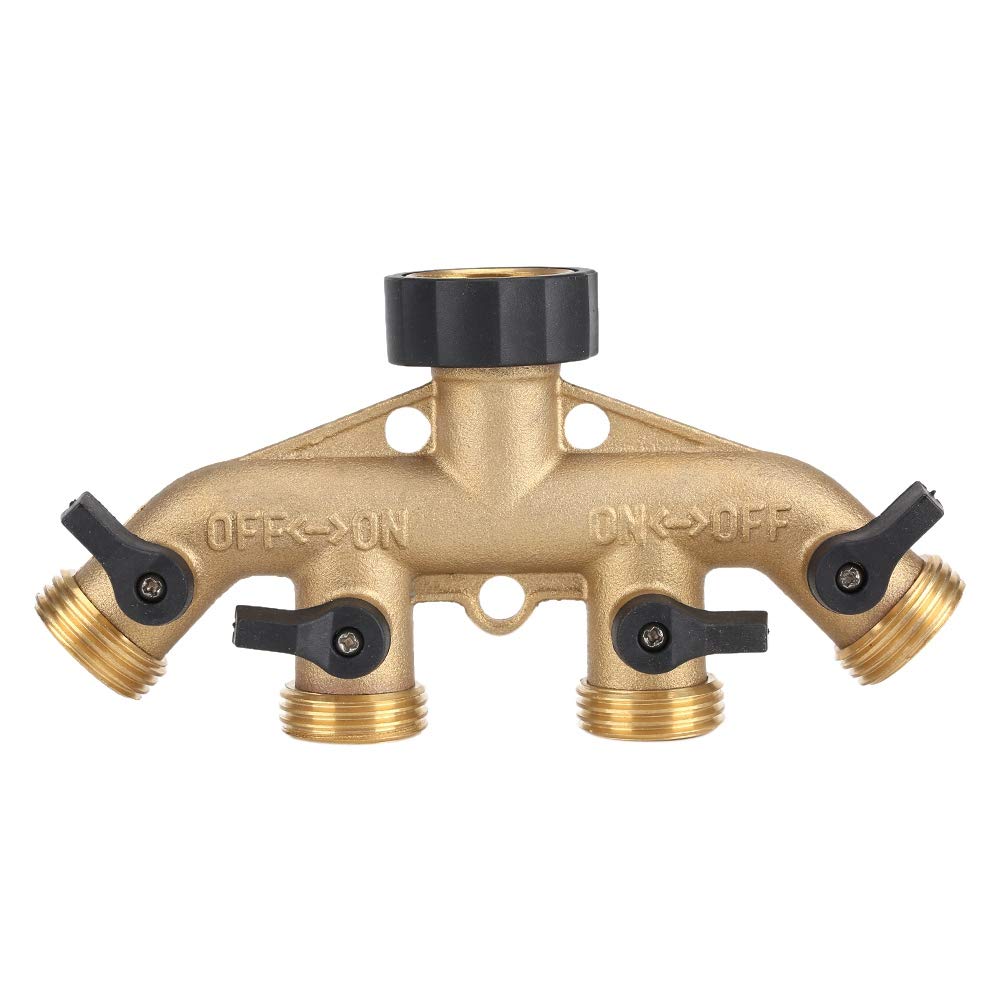 Tnfeeon 4 Way Watering Brass Tap Splitter, 3/4Inch Thread Heavy Duty Brass Manifold Garden Hose Connector Equipment [American Thread 3/4]