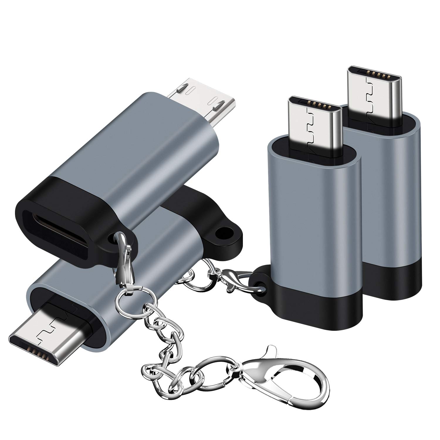 Photo 1 of USB C to Micro USB Adapter, (4-Pack) Type C Female to Micro USB Male Convert Connector with Keychain Charge & Data Sync Compatible Samsung Galaxy S7/S7 Edge, Nexus 5/6 and Micro USB Devices(Grey)
