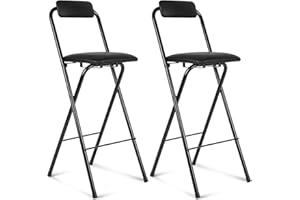 Thyle 2 Pcs Folding Bar Stool with Backrest, Tall Foldable Stool Chair Portable High Folding Bar Chair Counter Height Seat Leather Padded for Kitchen Island Shop Cafe Dining Room Black (29.5 Inch)