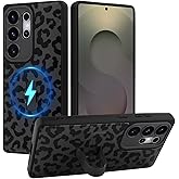 MOWIME Magnetic for Samsung Galaxy S25 Ultra Case with Finger Strap, Compatible with Magsafe, Cheetah Print Pattern Women Girls, Slim Shockproof Soft TPU Case for Galaxy S25 Ultra 6.9 Inch, Black