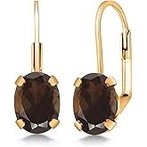 Gem Stone King 18K Yellow Gold Plated Silver Gemstone Birthstone Leverback Drop Dangle Earrings for Women | Oval 8X6MM | Fine Jewelry for Her Mom Wife