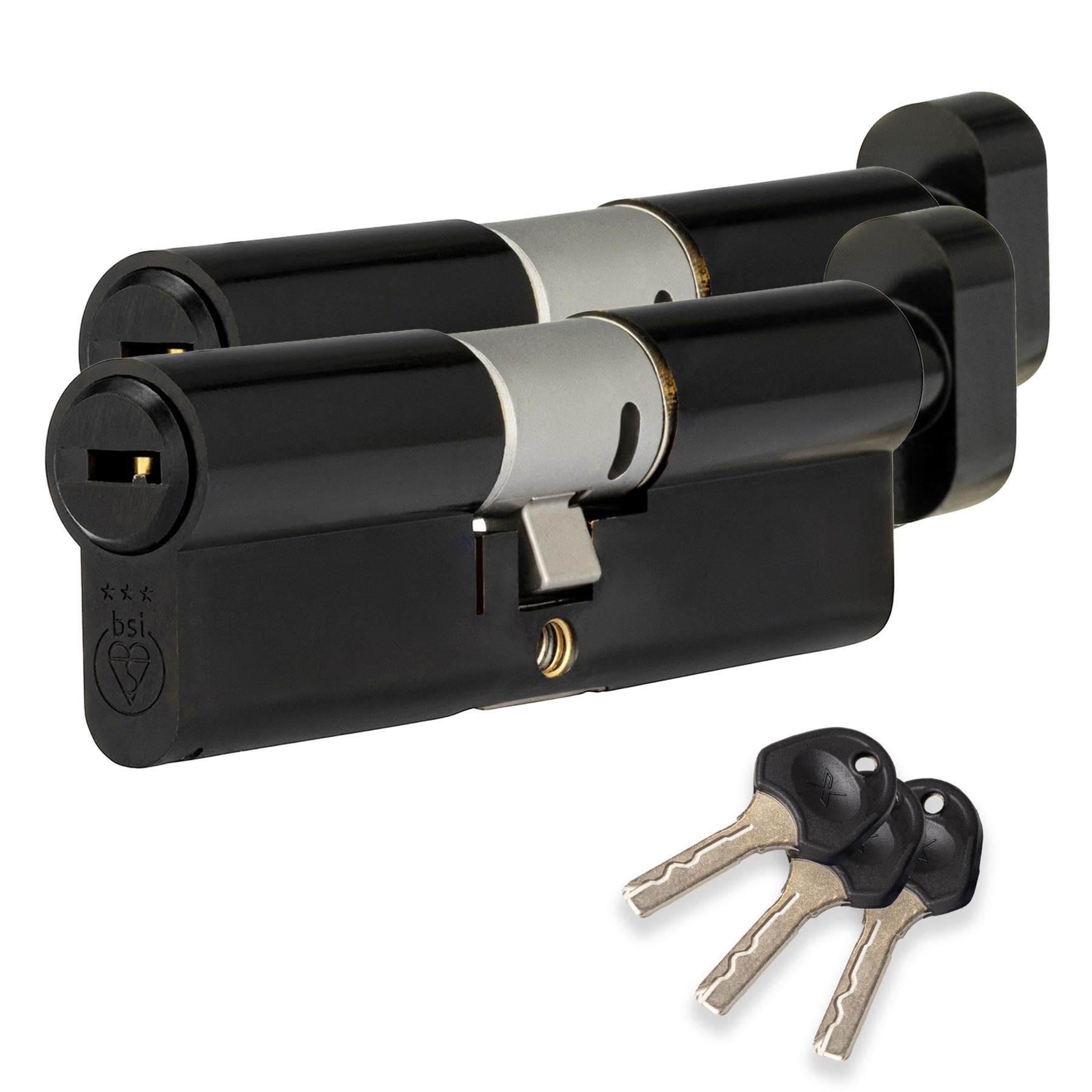 XFORT Colossus Matt Black 3 Star Kitemarked Keyed Alike Euro Cylinder Lock 35EX/35T (70mm), British Standard TS007 Anti-Snap Barrel Lock, Upvc Door Lock.