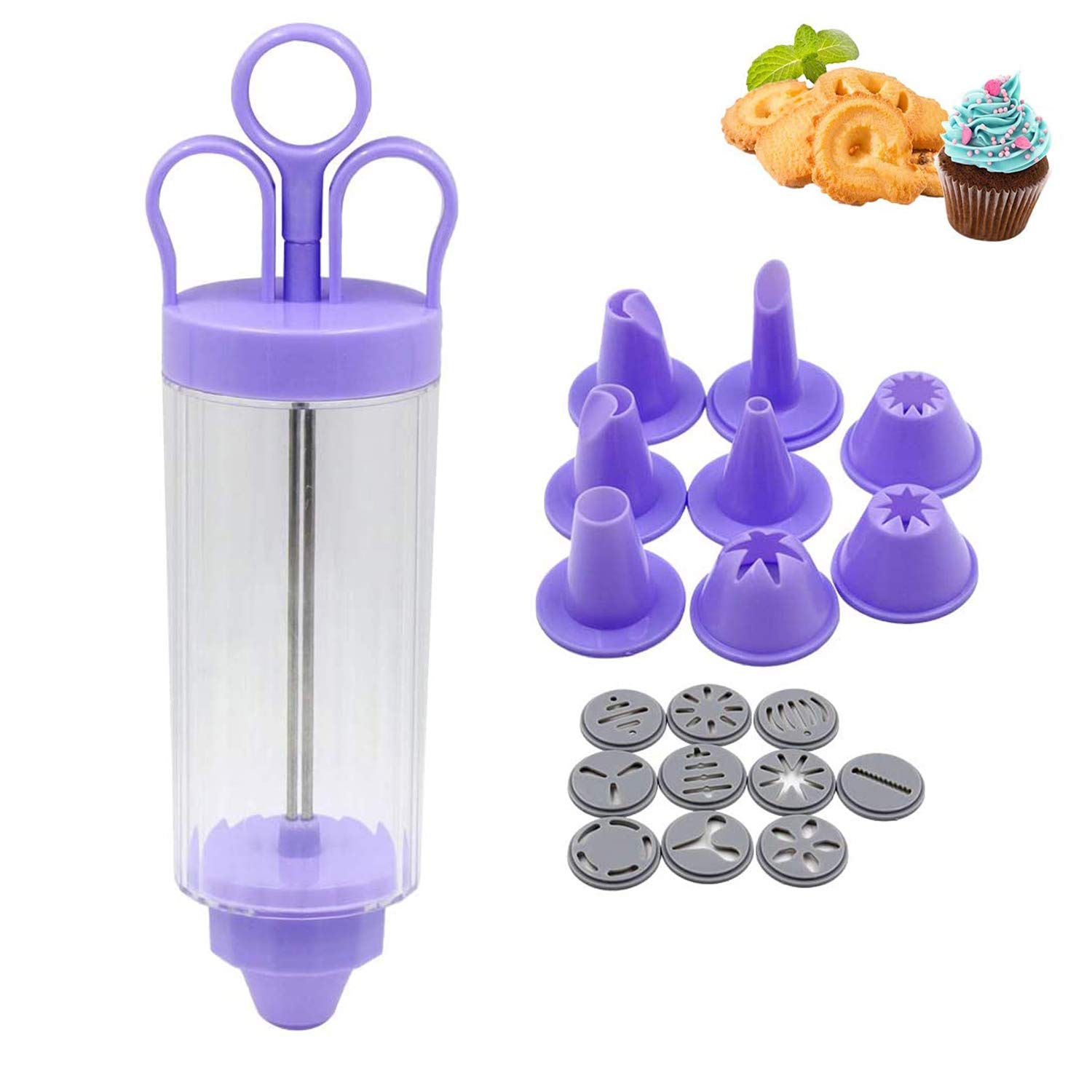 Classic Icing Syringe with 8 Nozzles, Cake Decorating Pen, Icing 10 Types Floral Pattern Decoration, Cake Decorating Tool, Cream Syringe Biscuit Framed Tube Cake Flower Press