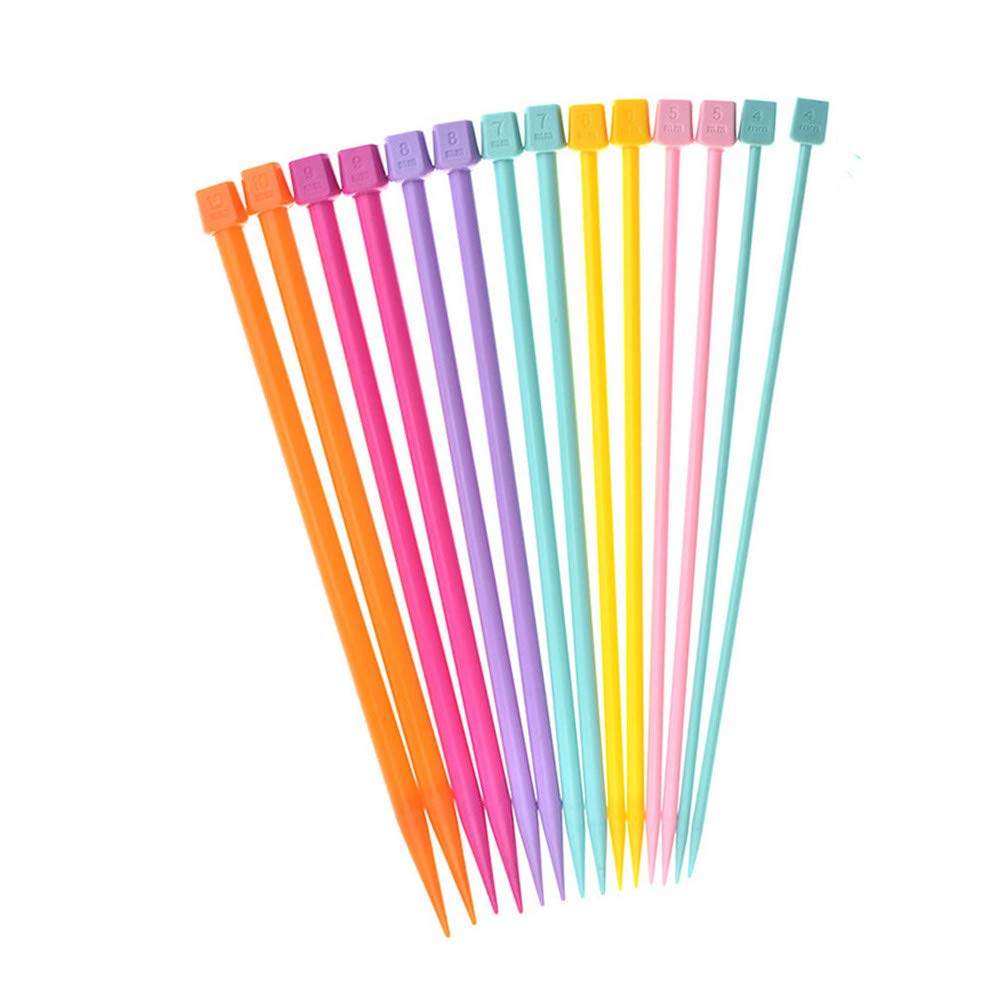 Short Knitting Needles Set 25cm/9.8in,14 PCS Knitting Needles Plastic Straight Single Pointed 4.0mm to 10mm Knitting Starter Kit Crochet Hooks Set