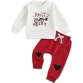 LouVasabuce Valentines Baby Boy Outfit Infant Toddler Boys Tractor Heart Sweatshirt Top Pants Valentine Day Clothes Set