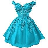 DLWPSC 3D Butterfly Off Shoulder Homecoming Dresses for Teens Short Glitter Tulle Lace Prom Cocktail Party Gowns