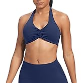 Aoxjox Women's Workout Sports Bras Fitness Taylor Scrunch Halter Bra Yoga Crop Tank