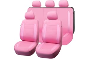 Flying Banner car seat Covers Protects Water Proof Faux Leather Carbon Fiber Fronts Rear Bench Covers (Pink Pink, Full Set - 