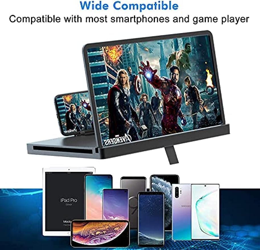 10'' Phone Screen Magnifier Vertical Horizontal,3D HD Mobile Phone Screen Amplifier Projector for Movies Videos and Gaming,Desktop Phone Holder Stand Screen Enlarger