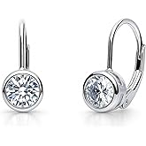 BERRICLE Sterling Silver CZ Solitaire Cubic Zirconia Leverback Drop Dangle Earrings for Women, Asscher/Bezel/Cushion/Emerald/Princess Cut, 1.2-4 Carat, Rose Gold/Yellow Gold/Rhodium Plated