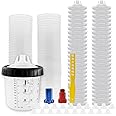 RRJ Disposable Paint Cup Spray Gun Cup, Paint System for LVLP and HVLP Spray Gun Kit 600 ML Mixing Cup with 50 Cups Liners and Lids, 1 Hard Cup with Retainer Ring, 2 Cup Adapter, Stirrer