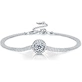 JACUPO 1CT Brilliant Moissanite Hand Bracelet for Women D Color VVS1 S925 Sterling Silver 18K White Gold Plated Link Chain Jewelry for Mother Love Friend Mother’s Day Birthday Gift for Her 7+2inch