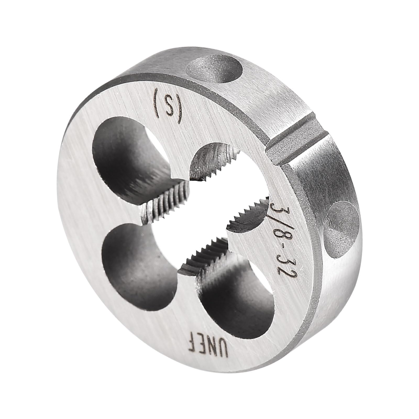 CoCud Round Thread Repair Die, 3/8-32 UNEF Die 30mm OD, Alloy Tool Steel Right Hand Cylindrical Pipe Threading Tool with 4 Chip Holes - (Applications: for Threading Repairing)
