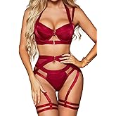 Kaei&Shi Strappy Harness, All Adjustable, Underwire Racerback, 4pc Garter Set