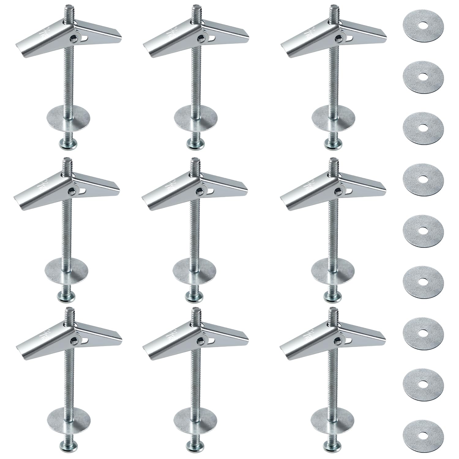 Lyeteung 9 Sets 3/16 Inch Spring Toggle Fixings, Wing Spring Toggle Bolt, Toggle Bolt and Wing Nut Assortment Kit, with Washers, for Plasterboard, Cavity Wall, Fibreboard