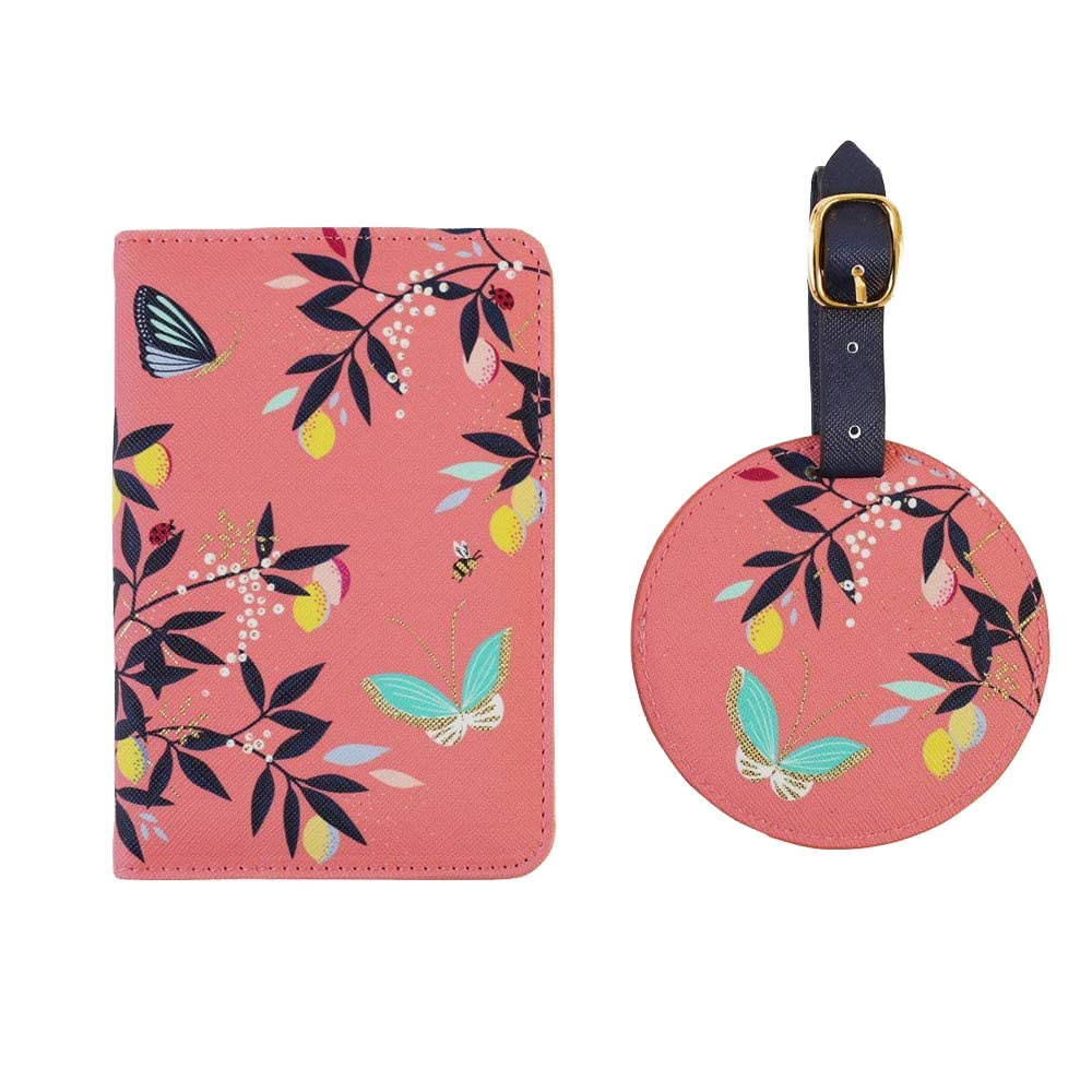 Portico Designs Sara Miller London Passport Cover & Luggage Tag Travel Set – Botanical Hummingbird Design