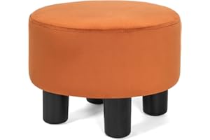Joveco Small Foot Rest Stool Ottoman, Velvet Round Short Low Foostool for Chair, Under Office Desk, Living Room, Orange