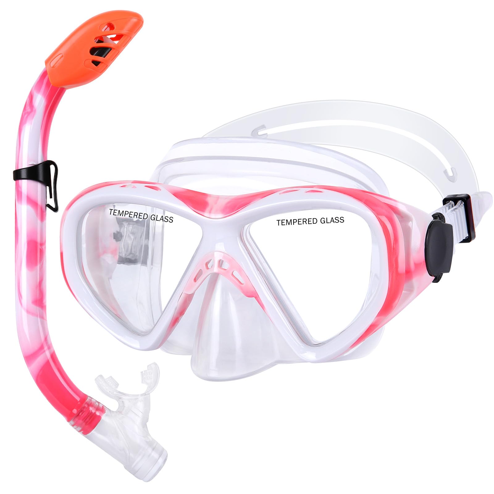KUYOU Kids Snorkel Set Dry Top Snorkeling Gear,180°Panoramic Wide View Swimming Diving Mask for Kids Youth Boys Girls Junior Age 5-12 (Pink+White)