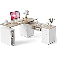 BANTI Executive L Shaped Standing Desk with 3-Drawer File Cabinet, 63" Electric Height Adjustable Stand up Desk for Home Office, Computer Desk with Storage Cabinets, Natural Top