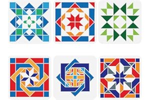 FINGERINSPIRE 6 Pcs Sunshine Barn Quilt Stencil 7.87x7.87 Inch Kaleidoscope Quilt Block Painting Plastic Geometric Patterns Reusable DIY Art Craft for Home Wall Tile Decor