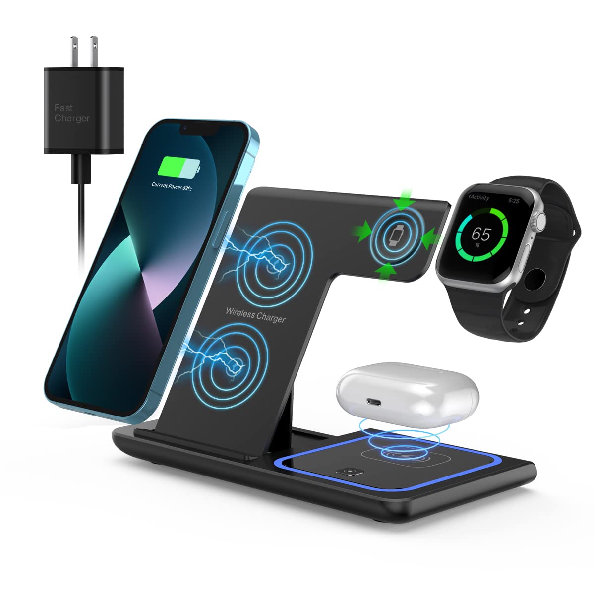 Wireless Charger,ANYLINCON 3 in 1 Wireless Charger Station for Apple iPhone/iWatch/Airpods,iPhone 13,12,11 (Pro, Pro Max)/XS/XR/XS/X/8(Plus),iWatch 7/6/SE/5/4/3/2,AirPods 3/2/pro…