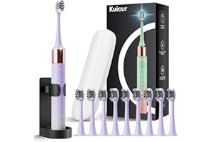 KUICUR Sonic Electric Toothbrush for Adults & Kids, Rechargeable Electric Toothbrush with 10 Brush Heads & Travel Case, Teeth Whitening, Power Electric Toothbrush with Holder, Charge for 120 Days - Purple
