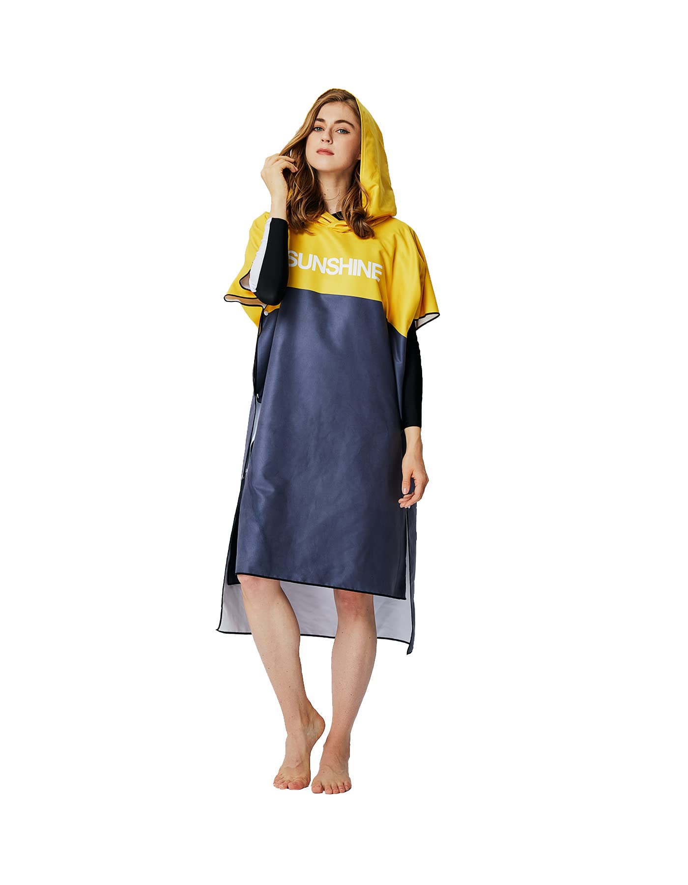 BOLIHOMES Robe Towel Poncho with Hood,Quick Drying Lightweight Oversize Microfiber Changing Robe Towel for Adults Men Women Beach Surfing Swimming Camping Travel(Sunshine)