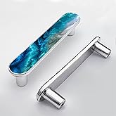 Elohiym 4 Pack Aqua Aquamarine Blue Water Cabinet Handles 3-3/4 Inch (96mm) Hole Center Silver Cabinet Pull Unique Drawer Han