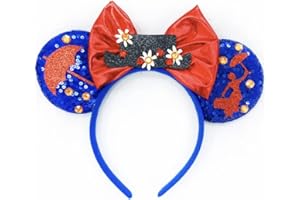CLGIFT Mary Poppins Minnie Ears,Pick your color, Iridescent Minnie Ears, Silver gold blue minnie ears, Rainbow Sparkle Mouse Ears,Classic Red Sequin Minnie Ears (Minnie Mickey)