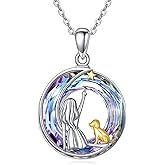Circle Crystal Necklace Axolotl/Tiger/Turtle/Bear/Cat/Bunny/Bird/Hummingbird/Penguin/Frog/Hippo/Bee/Mushroom/Tree of Life/Lotus/Sunflower/Daffodil/Dog/Dolphin/Wolf Pendant Necklace Animal Jewelry Gifts For Women