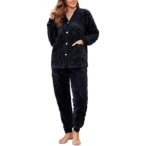 VXVGER Women's Fuzzy Fleece Pajama Set - Winter Plush 2-Piece Loungewear, V-Neck