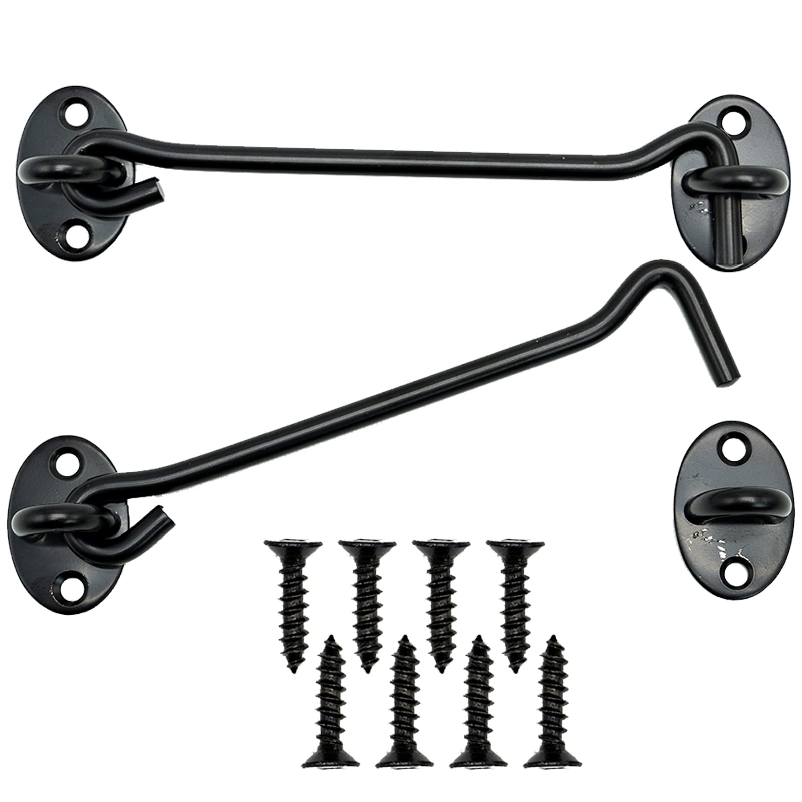 SZXMDKH Hook and Eye Barn Door Latch, 2 Pcs Stainless Steel Heavy Duty Solid Thicken Gate Latch, Cabin Easy Lock for Door Gate Window Closet Shed (6 Inch, Black)