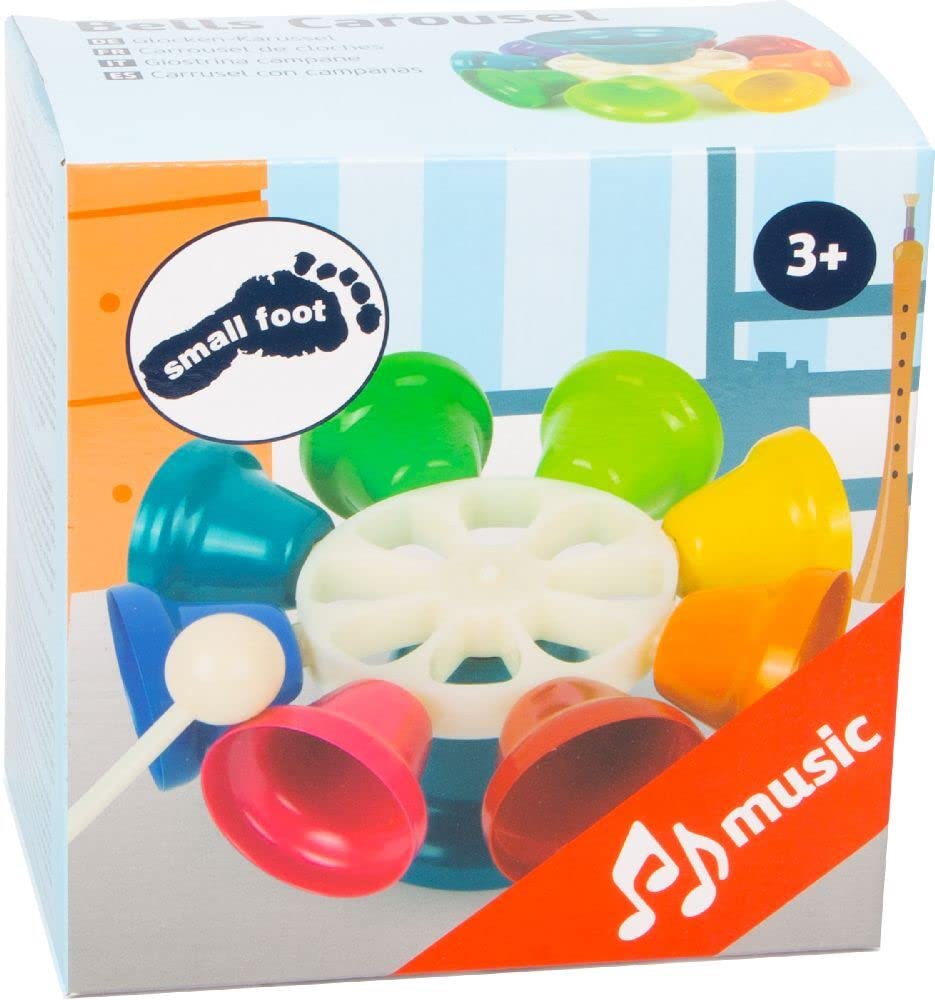 Small Foot 11694 Bells Carousel, colourful w/stand, set of 8 w/mallet & 8 songs, instrument for education, ages 3+ yrs