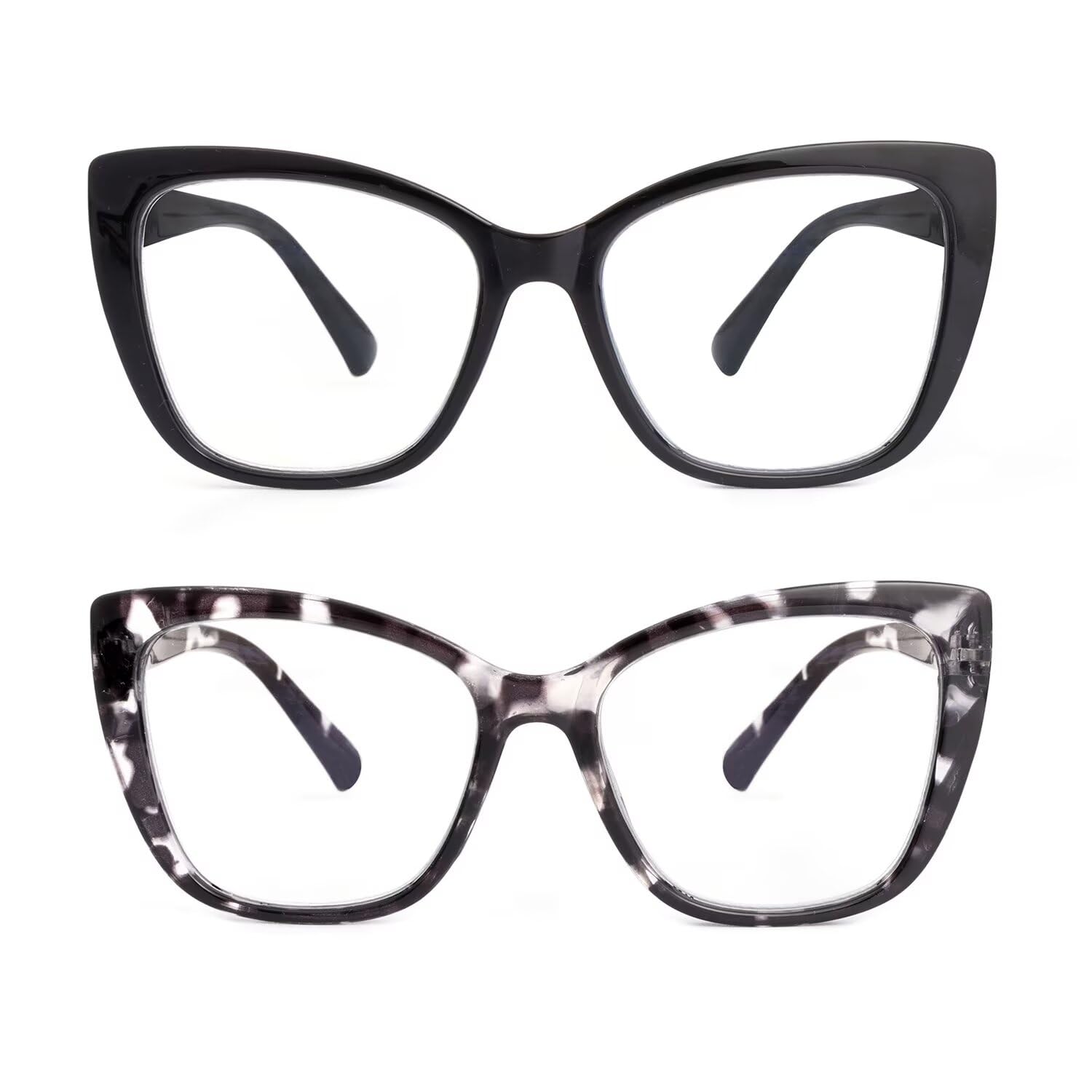 SKYWAY 2 Pack Reading Glasses for Women, Fashion Oversized Blue Light Blocking Computer Readers, Square Cat Eye Frame Ladies Glasses with Spring Hinge,Black+Black Tortoiseshell +2.5