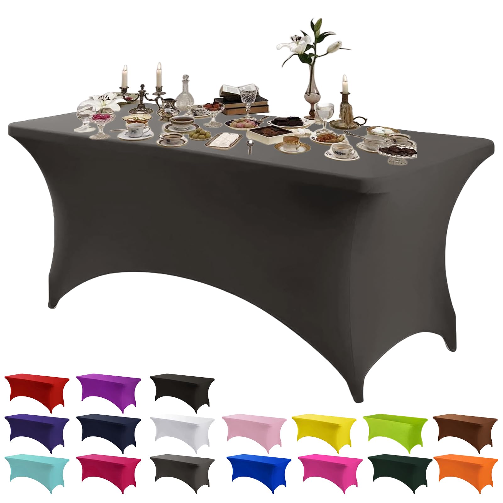 Aisszhao Stretchable Tablecloths,Gray Spandex Fitted Tablecover 6ft Washable Stretch Table Cover for Rectangle Tables,Universal Elastic Wedding Banquet Holiday Party