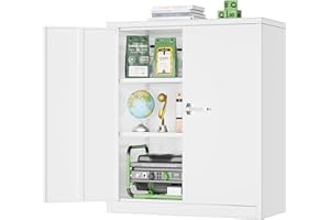 Greenvelly Metal Storage Cabinet with Doors and Shelves,Lockable Storage Cabinet for Office,36”White Metal Utility Cabinet Garage Cabinets, Lockable File Cabinet for Home Office, Garage, Kitchen, Shop