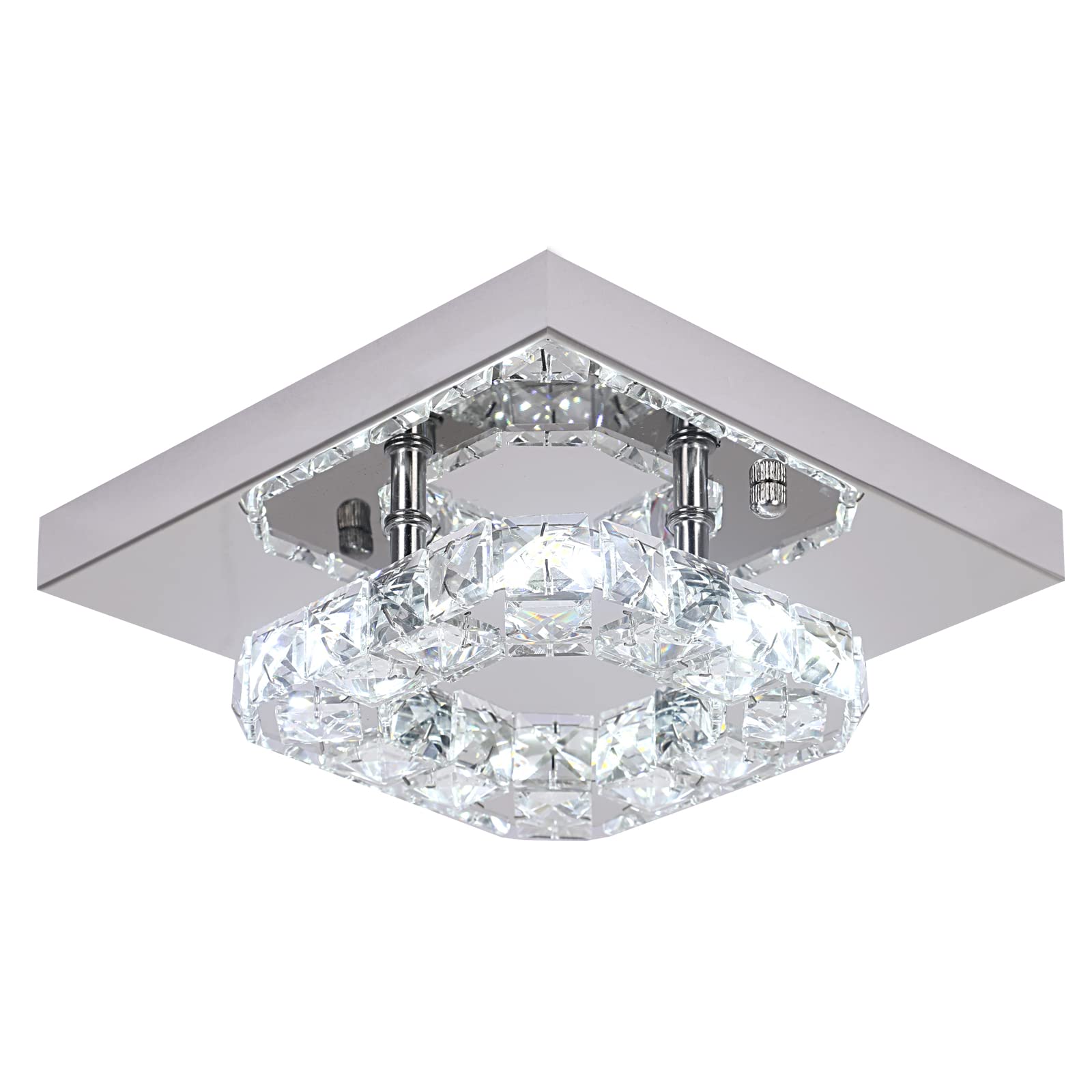 GreeLustr Modern Crystal led Ceiling Chandelier,Adjustable Ceiling Light Square K9 Crystal Flush Mount Stainless Steel Lighting Fixture for Bedroom, Living Room, Dining Room (Square-1 Ring)