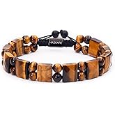 HASKARE Protection Crystals Tiger Eye Bracelets for men, Mens Bracelet Beads Healing Crystal Tigers Eye Bracelet, Genuine Stone Anxiety Relief Woven Drawstring Flatbead Bracelets Gift for Him