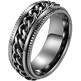 IFUAQZ 8mm Stainless Steel Spinner Chain Rings for Men Biker Grooved Edge Silver, Black, Rose Gold