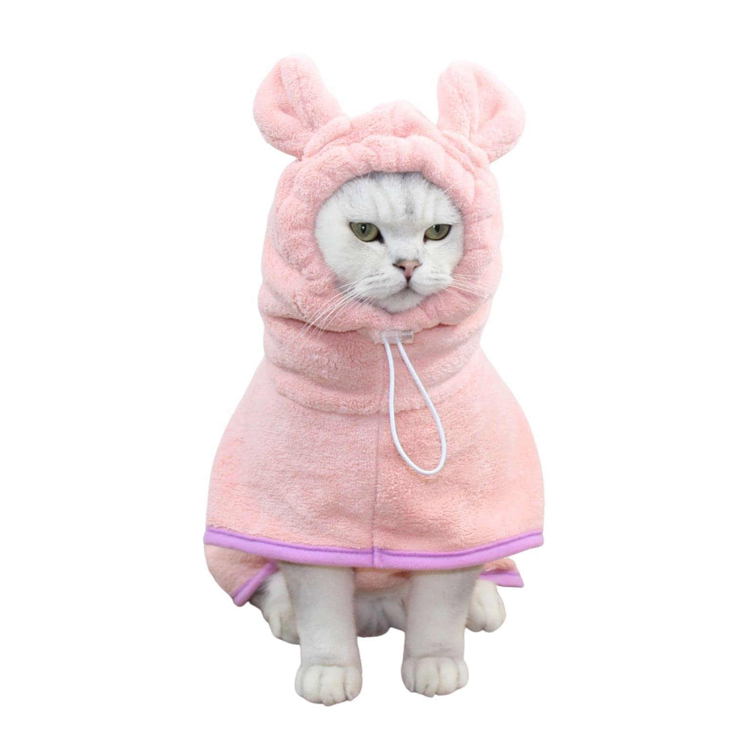 BT Bear Dog Bathrobe,Super Absorbent Dog Quick Drying Microfiber Coat Hooded Bath Towel for Puppy Small Dogs Cat(XS,Pink) — image 1