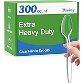Dealusy 300 Count Clear Plastic Spoons Disposable | BPA-Free, Heat Resistant, Solid and Durable Disposable Spoons Heavy Duty Bulk, Premium Spoons for Party Supply