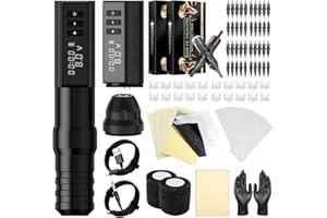 KISS OF DRAGON Wireless Tattoo Machine Pen Kit Complete Rotary Tattoo Gun Two 2400mAh Power Supply 40pcs Cartridge Needles Tattoo Ink Practice Skin Bandage for Beginners